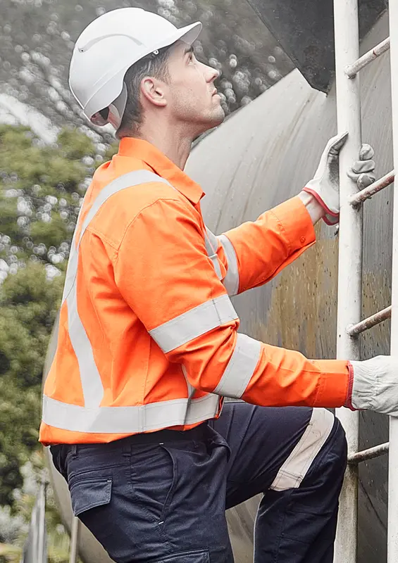 Mens Orange Flame Lightweight Ripstop X Back Taped Shirt – Roughalls & Overalls – available in orange colour