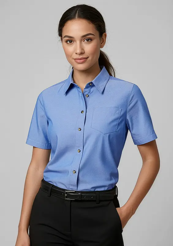 Chambray Womens Short Sleeve Shirt – Shirts – available in blue colour