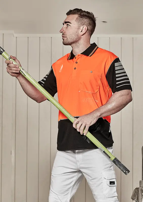 Mens Hi Vis Zone Short Sleeve Polo – Roughalls & Overalls – available in orange, yellow colours