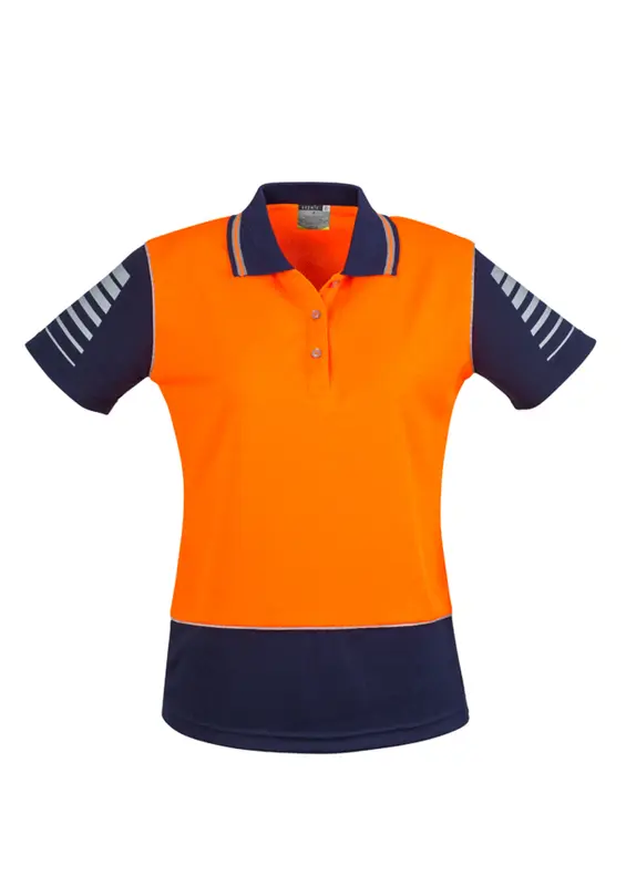 Womens Hi Vis Zone Short Sleeve Polo – Roughalls & Overalls – available in orange, yellow colours