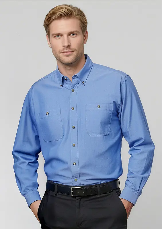 Chambray Mens Long Sleeve Shirt – Shirts – available in blue colour