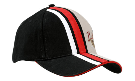 Brushed Heavy Cotton with Stripes on Crown & Peak with Sandwich Trim