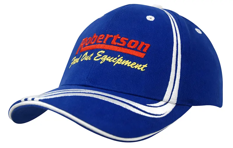 Brushed Heavy Cotton with Waving Stripes on Crown & Peak – Baseball Caps – available in black, blue, red, white colours