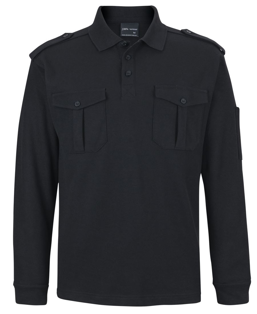 JB's L/S 250 EPAULETTE POLO BLACK -S