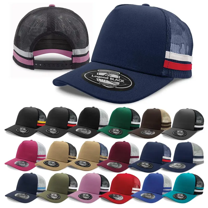 Striped Trucker – Trucker Caps – available in beige, black, blue, brown colours and 5 more