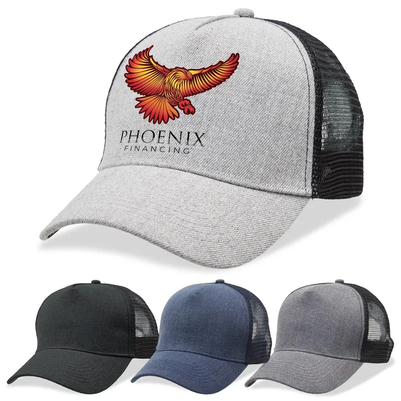 Heathered Mesh Trucker – Trucker Caps – available in black, blue, grey colours