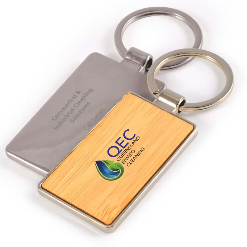 Rectangle Bamboo Zinc Keytag – Keyrings – available in silver colour