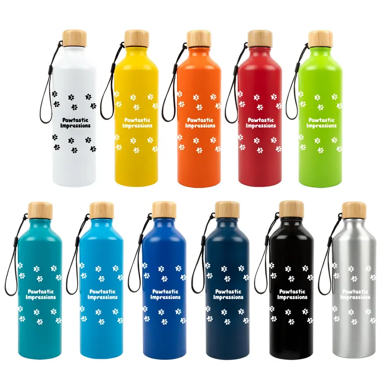 Gelato Aluminium Bottle with Bamboo Lid – Drink Bottles – available in black, blue, brown, green colours and 5 more