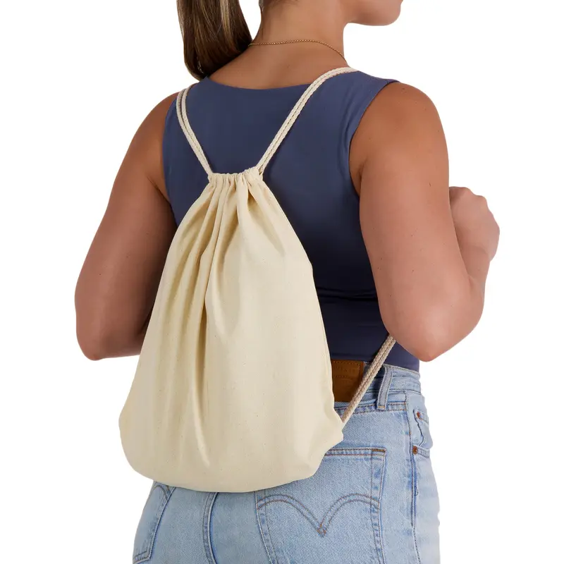 Calico Drawstring Library Backpack – Tote Bags – available in beige colour