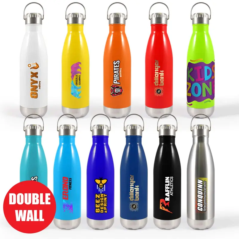 Soda Vacuum Bottle with Hanger Lid – Drink Bottles – available in black, blue, green, orange colours and 4 more