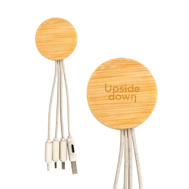 Sprite Round Bamboo Charging Cable – Charging Cables – available in brown colour