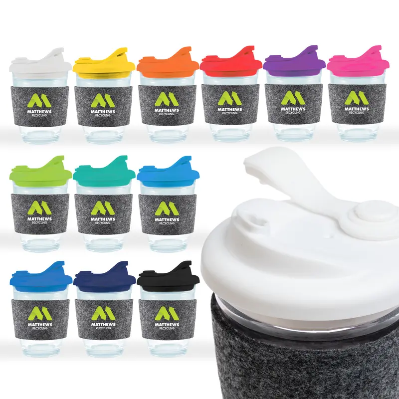 Vienna Coffee Cup / Snap Lid / RPET Band – Reusable Coffee Cups – available in black, blue, green, orange colours and 5 more