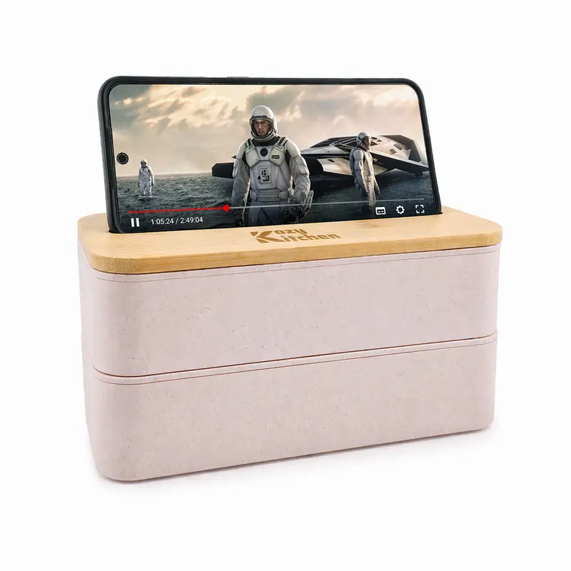 Stax Eco Lunch Box with Phone Holder Lid – Lunch Bags – available in beige colour