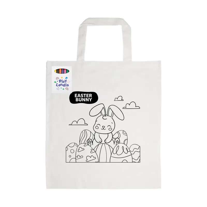Colouring Short Handle Cotton Bag & Crayons – Crayons & Colouring Sets – available in white colour