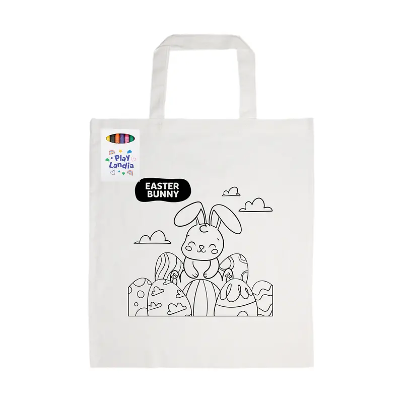 Colouring Short Handle Cotton Bag & Crayons – Crayons & Colouring Sets – available in white colour