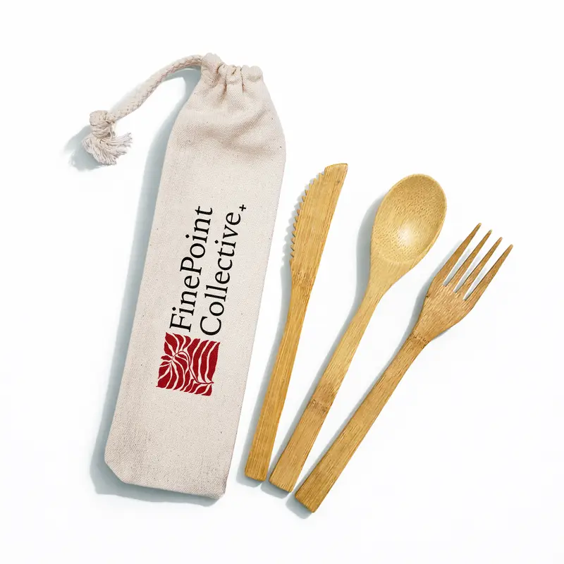 Miso Bamboo Cutlery Set in Calico Pouch – Misc Homeware – available in beige colour