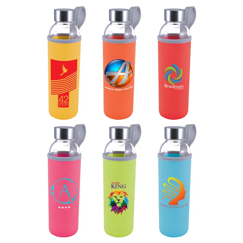 Capri Glass Bottle / Neoprene Sleeve – Drink Bottles – available in blue, green, orange, pink colours and 2 more