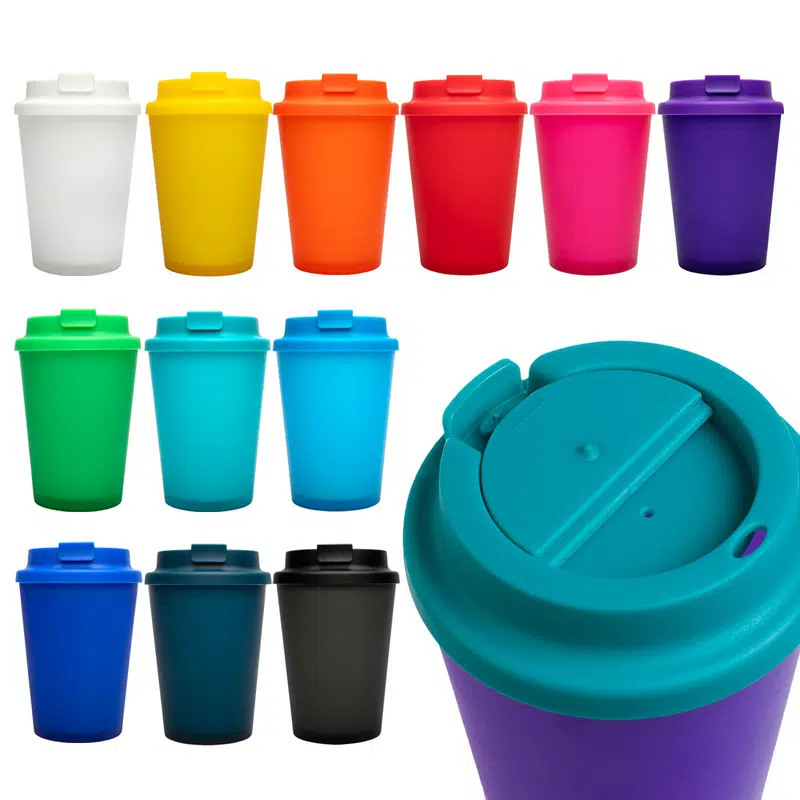 Aroma Coffee Cup / Comfort Lid – Reusable Coffee Cups – available in black, blue, green, orange colours and 5 more
