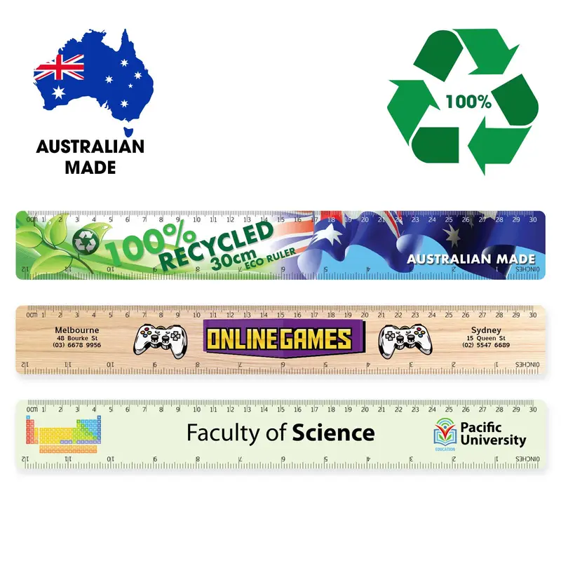 Recycled Eco 30cm Ruler – Rulers – available in green, pink colours