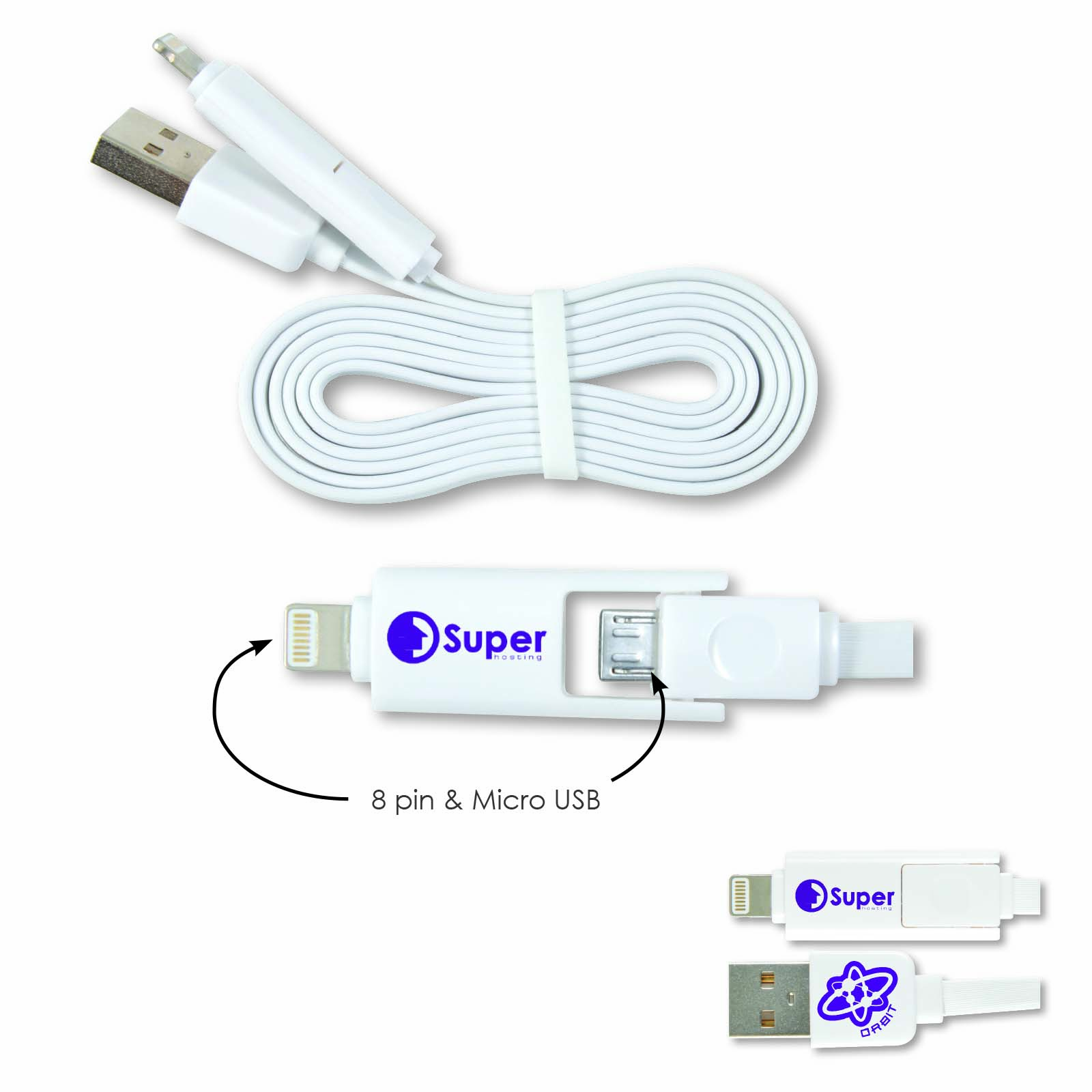 2 in 1 Nifty USB Cable - Micro, 8 Pin