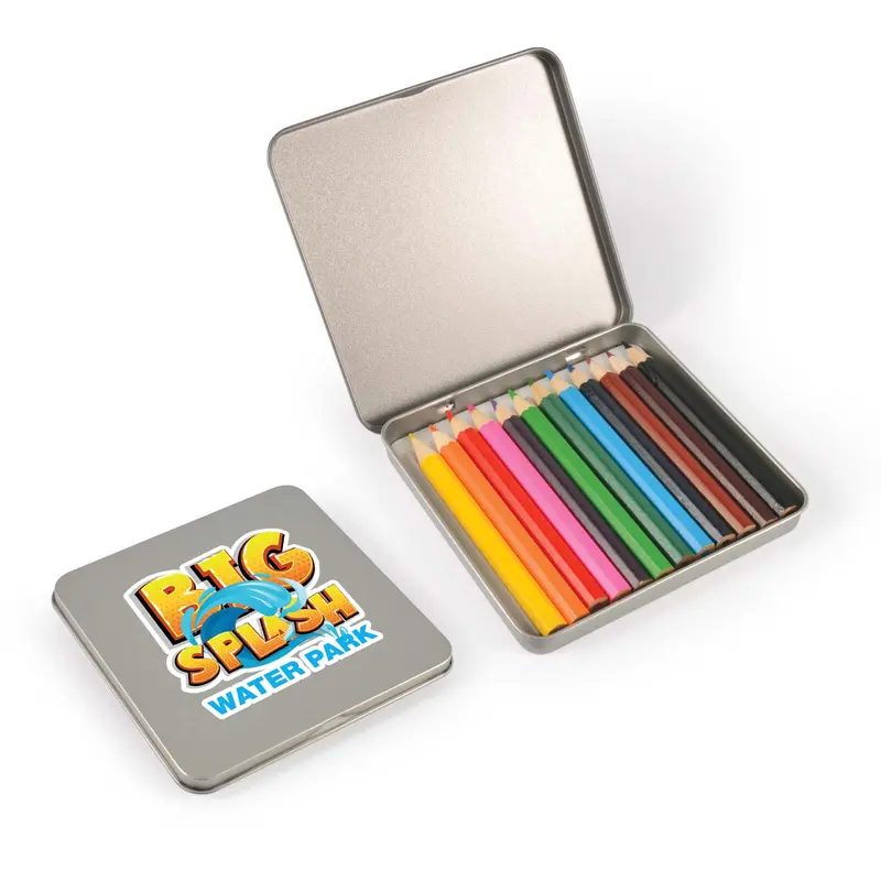 Doodle 12 Pencils in Tin – Coloured Pencils – available in silver colour