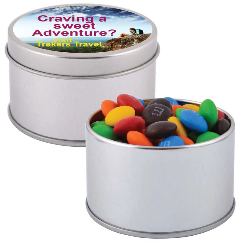 M&M's in Silver Round Tin – Chocolates – available in silver colour