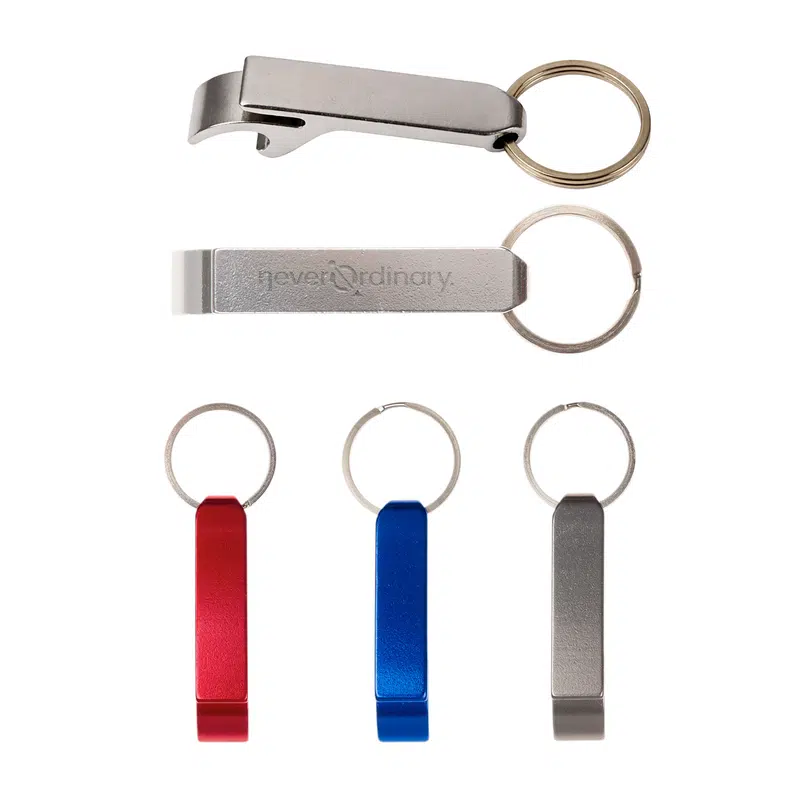 Cheers Bottle Opener / Keytag – Keyrings – available in blue, red, silver colours