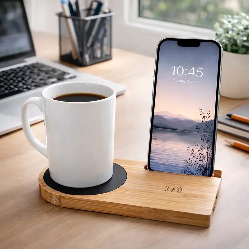 Cup Warmer with Inductive Charger – Tech Accessories – available in brown colour