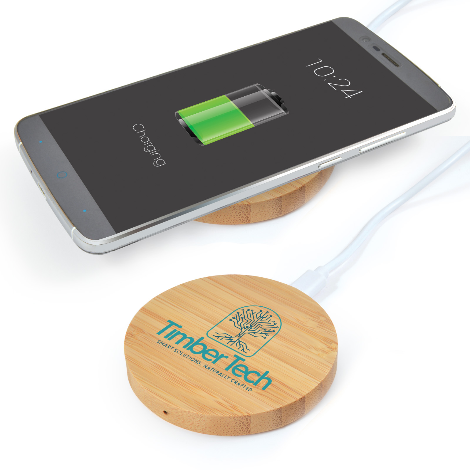 Arc Round Bamboo Wireless Charger – Wireless Chargers – Logo Line – available in Bamboo – photo 1 of 10