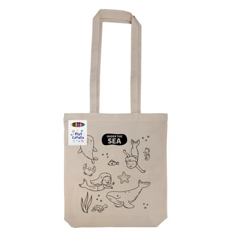 Get Crafty Folding Calico Bag and Crayons – Crayons & Colouring Sets – available in beige colour