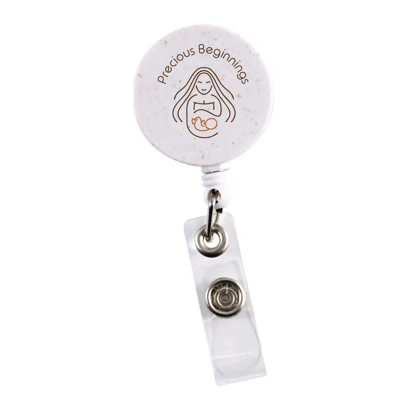Retractable Badge Holder Wheat Straw – Name Badges – available in beige colour