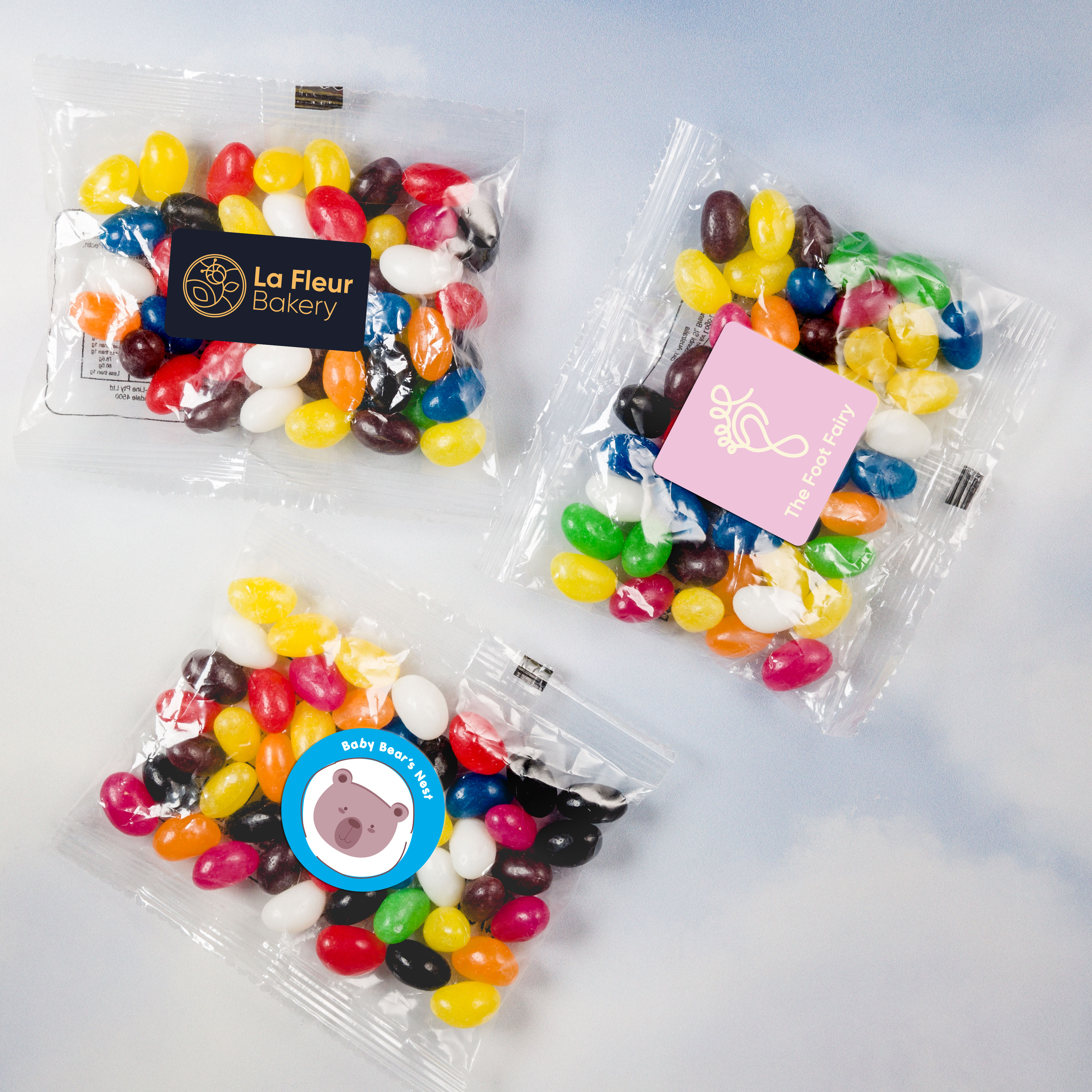 Assorted Colour Mini Jelly Beans in 50 Gram Cello Bag – Lollies – available in white colour