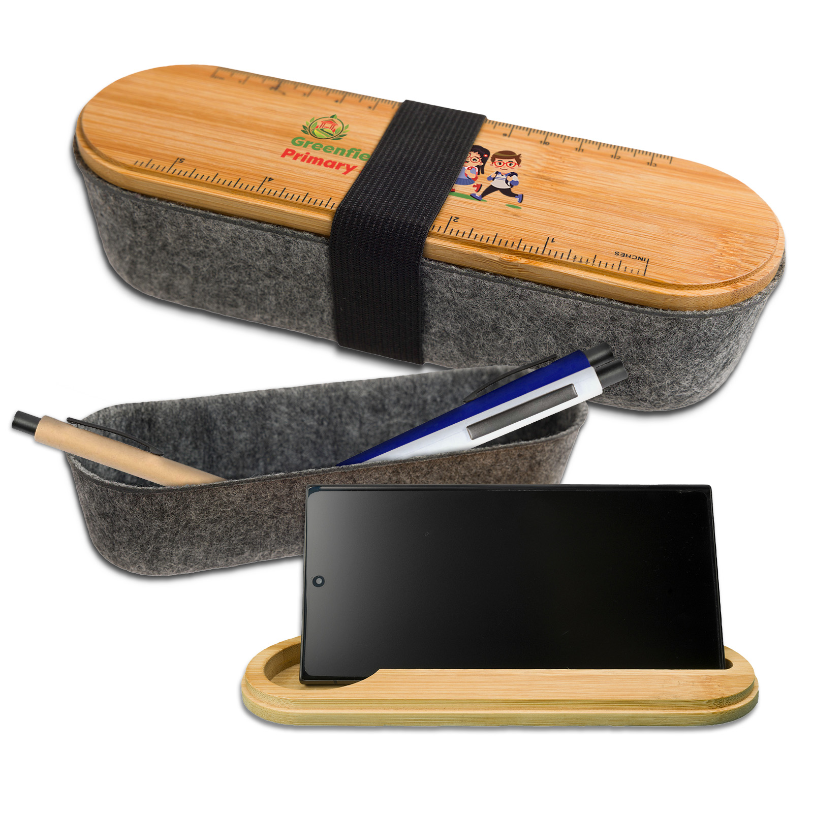 Mansfield Utility Case – Desk Accessories – Logo Line – available in Grey/Bamboo – photo 1 of 9