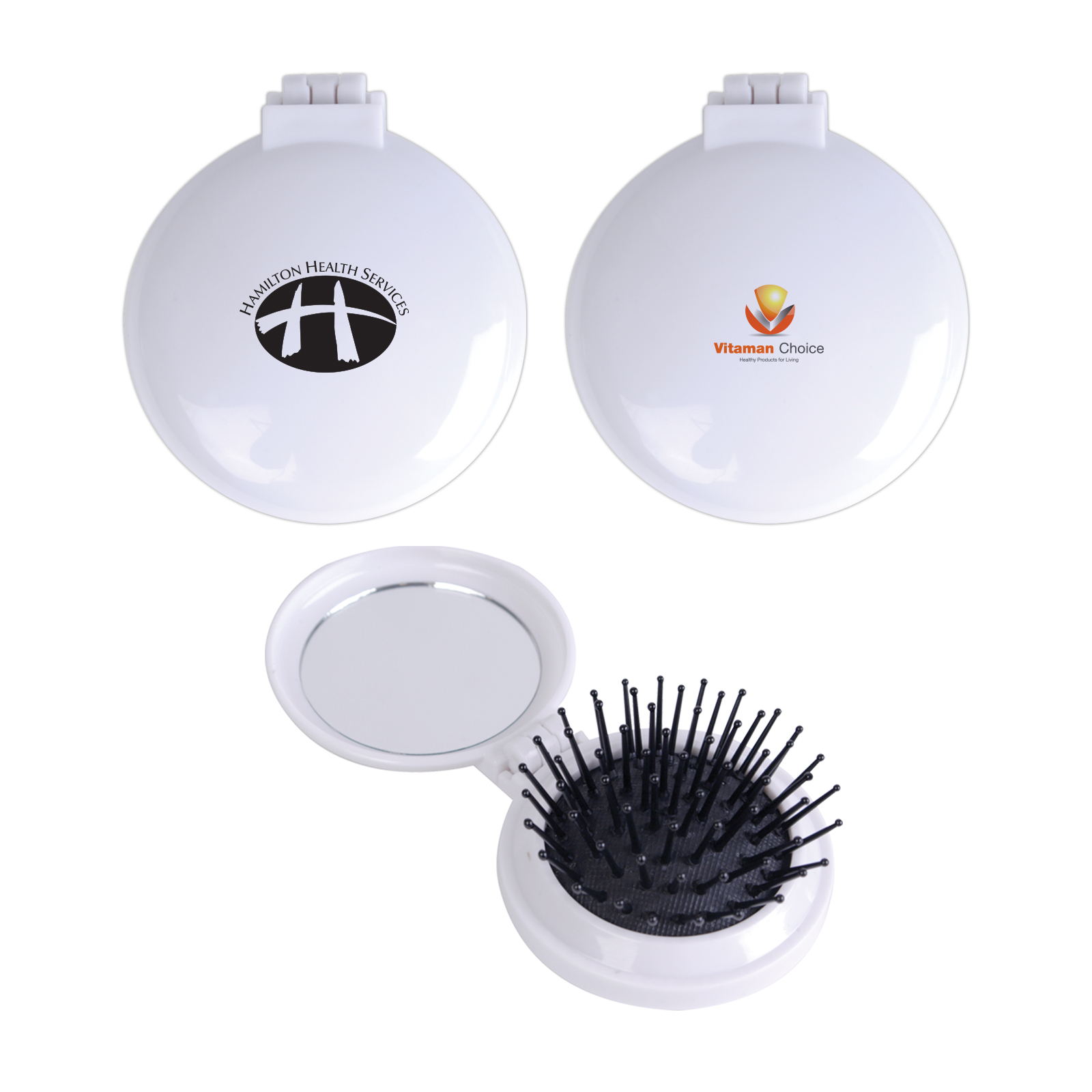 Compact Pop Up Brush / Mirror Set – Misc Health – Logo Line – available in White – photo 1 of 2