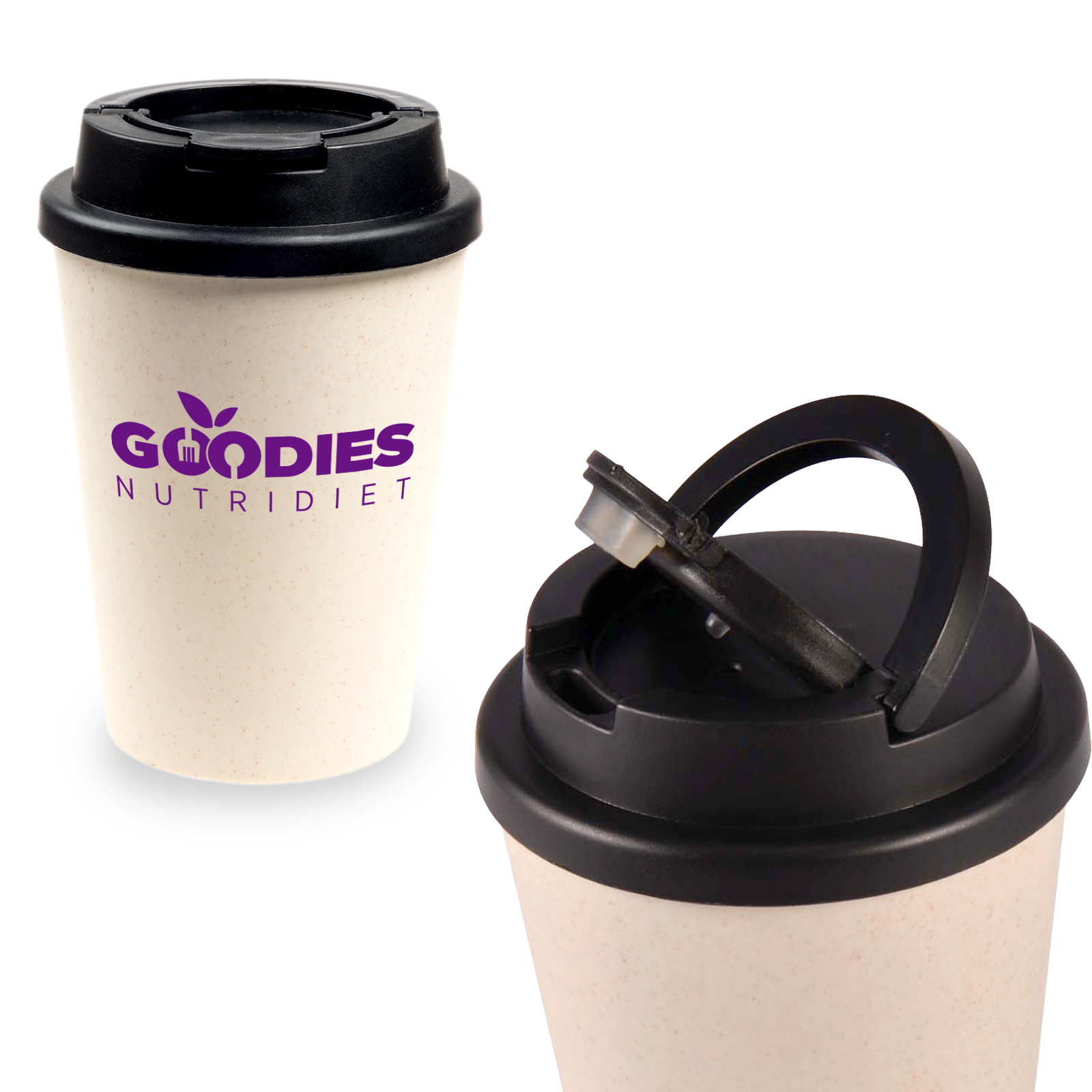 Aroma Eco Cup / Handle Lid – Reusable Coffee Cups – Logo Line – available in Lid: Black, Wheat Fibre – photo 1 of 5