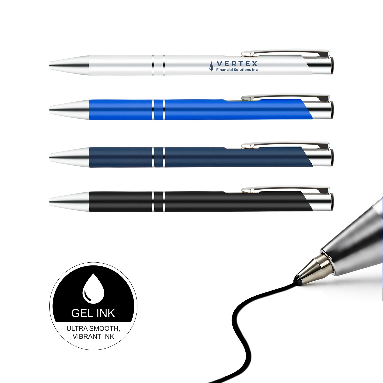 Napier Gel Ink Pen – Metal Pens – Logo Line – available in Black Sleeve, Navy Blue, Sleeve: Natural Sleeve, White Sleeve – photo 1 of 17
