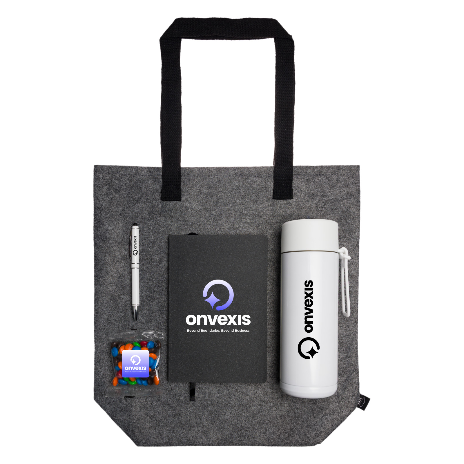 Onboarding Bundle – Gift Sets – Logo Line – available in Black Pen, Bottle: White Bottle, Grey/Black Tote Bag, M&M's: Clear/Assorted M& and 1 more – photo 1 of 22