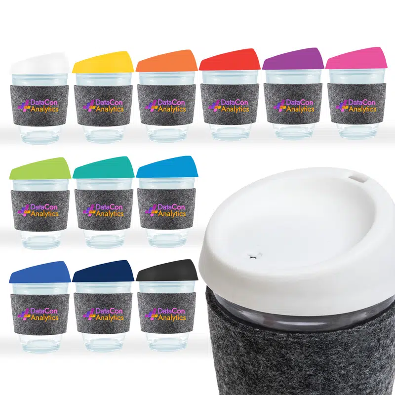 Vienna Coffee Cup / Silicone Lid / RPET Band – Reusable Coffee Cups – available in black, blue, green, orange colours and 5 more