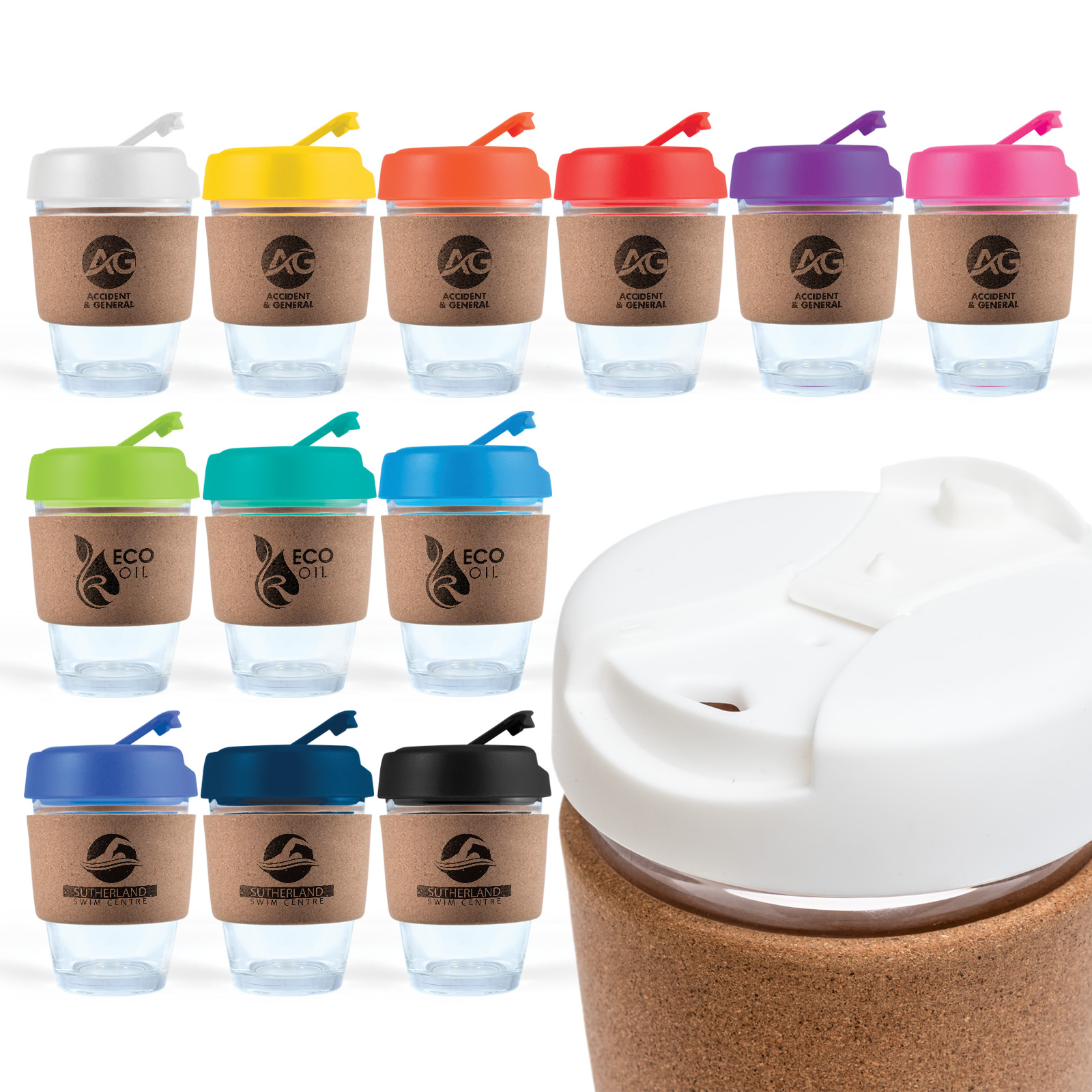 Vienna Coffee Cup / Cork Band – Reusable Coffee Cups – Logo Line – available in Black, Dark Blue, Flip Piece: White, Lid: White and 10 more – photo 1 of 24