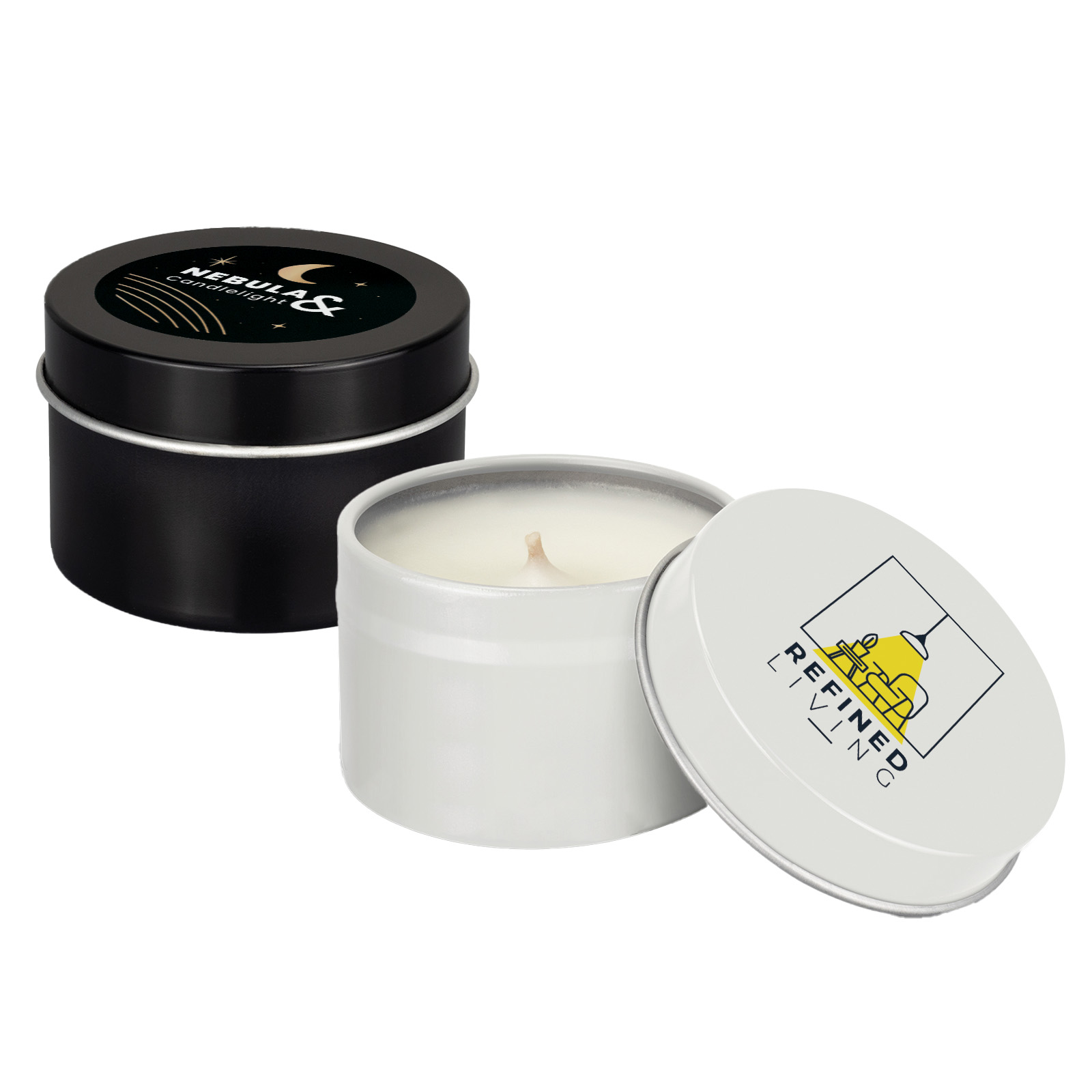 Petite Candle in Tin – Misc Homeware – Logo Line – available in Black, White – photo 1 of 12