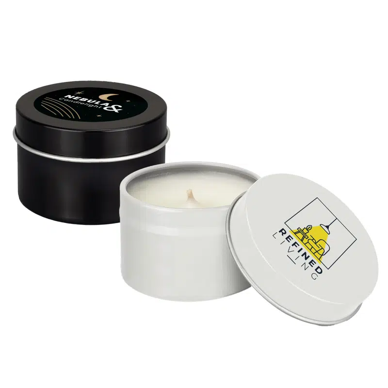 Petite Candle in Tin – Misc Homeware – available in black, white colours