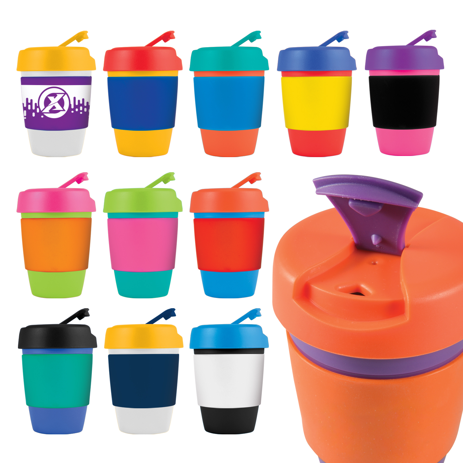 Kick Coffee Cup / Silicone Band – Reusable Coffee Cups – Logo Line – available in Black, Light Blue, Light Green, Orange and 5 more – photo 1 of 18