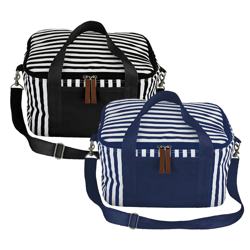 Striped Cotton Canvas Cooler 16L – Cooler Bags – available in black, blue colours