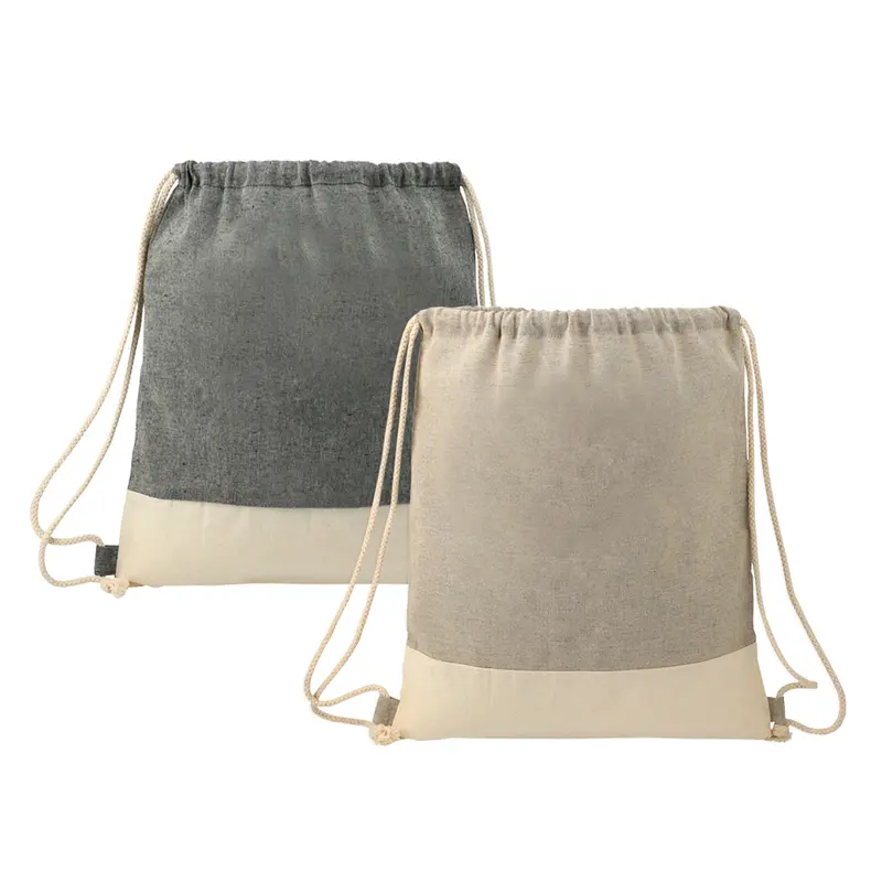 Split Recycled Cotton Drawstring Bag – Drawstring Bags – available in black colour