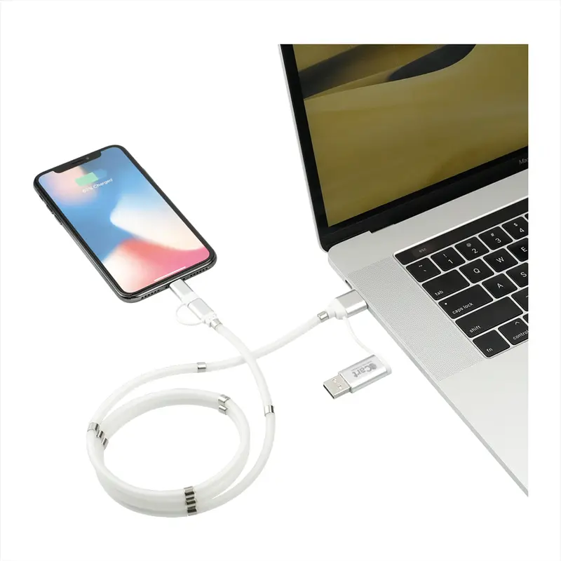 Whirl 5-In-1 Data Transfer Cable w/ Magnetic Wrap – Cable Tidies – available in white colour
