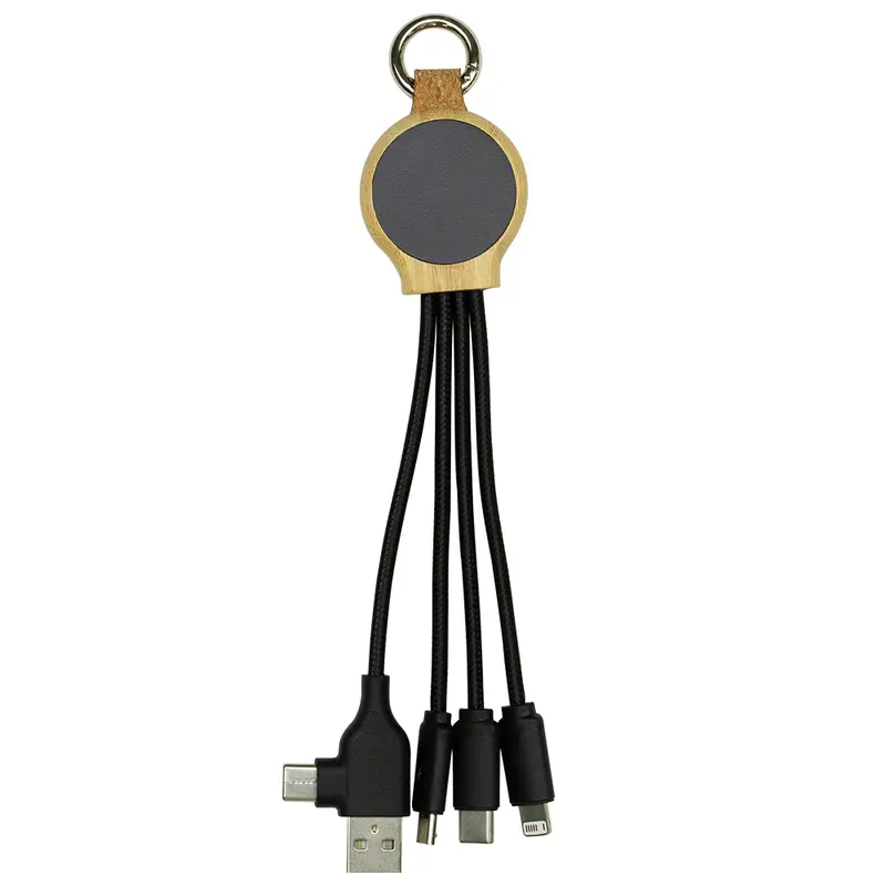 16.5cm Recycled 6-In-1 Charging Cable – Desk Accessories – available in black colour