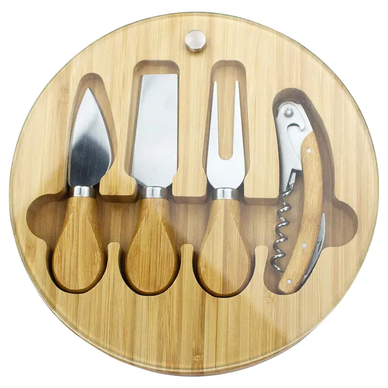 Trekk Round Bamboo Glass Cheese Set – Cooler Bags – available in brown colour