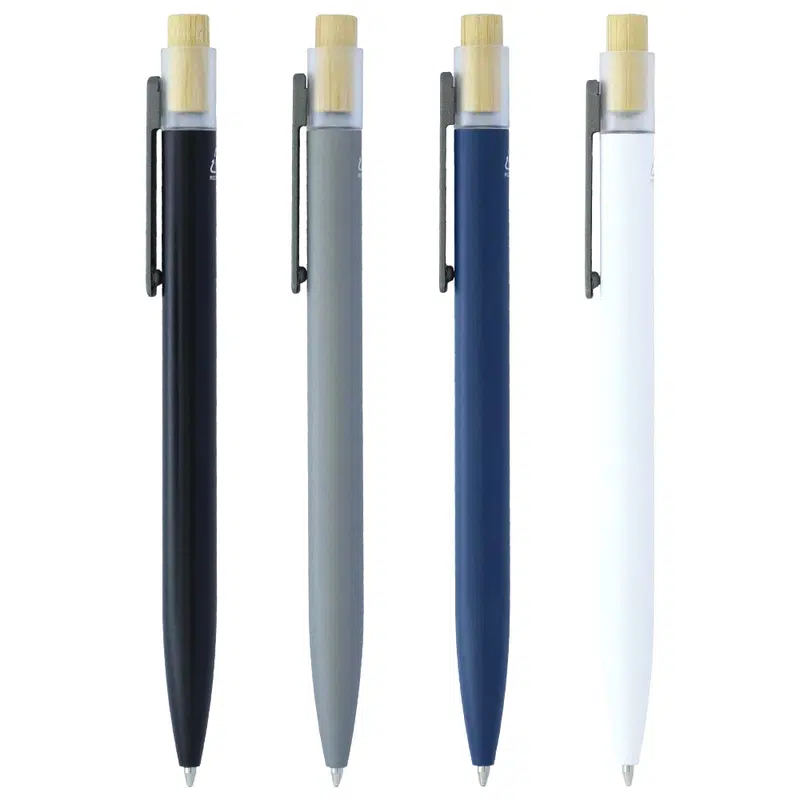 Recycled Aluminium Pen w/ Bamboo Clicker – Eco Pens – available in black, blue, grey colours