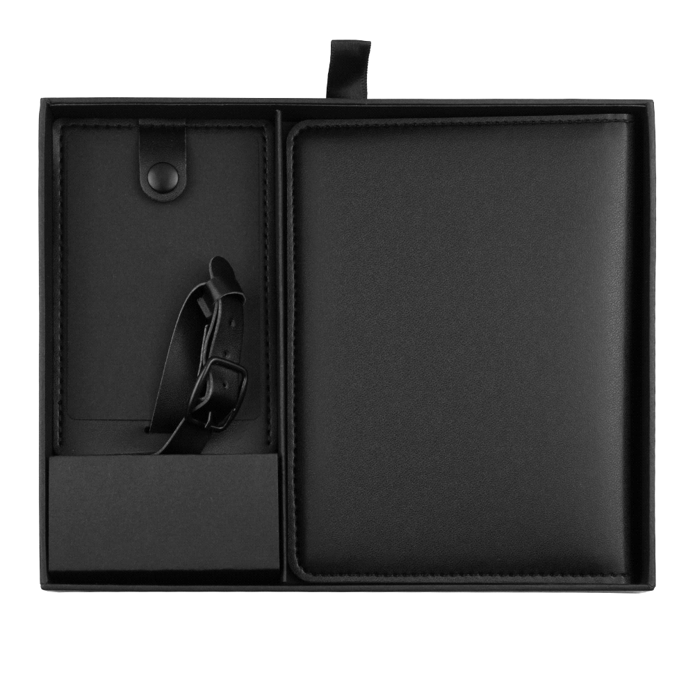 Pineapple Leather Travel Gift Set – Luggage Tags – The Range – available in Black – thumbnail 1 of 15