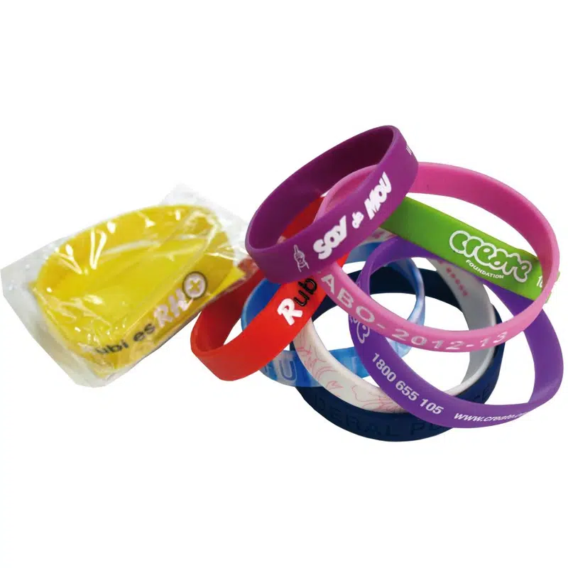 Standard 12mm Silicon Wristbands – Wrist Bands – available in multi colour